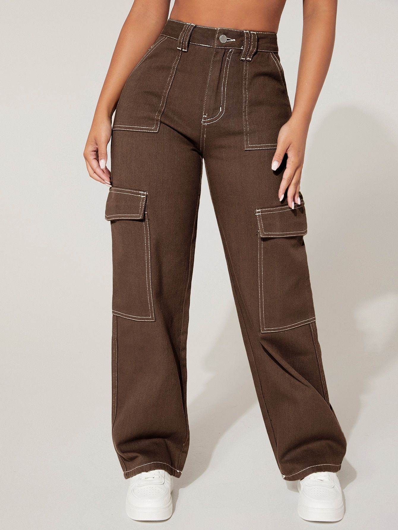 Petite High Waist Cargo brown pants Article 5020